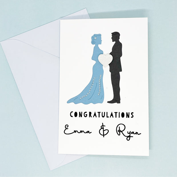 Personalised Wedding Congratulations Card Bride & Groom Cornflower Blue & Grey The Paper Angel