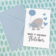 Elephant 1st Birthday Card for Baby Boy Personalised The Paper Angel