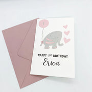 Elephant 1st Birthday Card for Baby Girl Handmade The Paper Angel