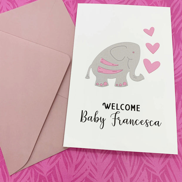 Personalised baby girl card elephant The Paper Angel