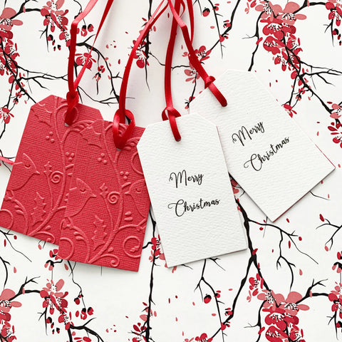 Red Christmas Gift Tags with Ribbon Set of 10 The Paper Angel