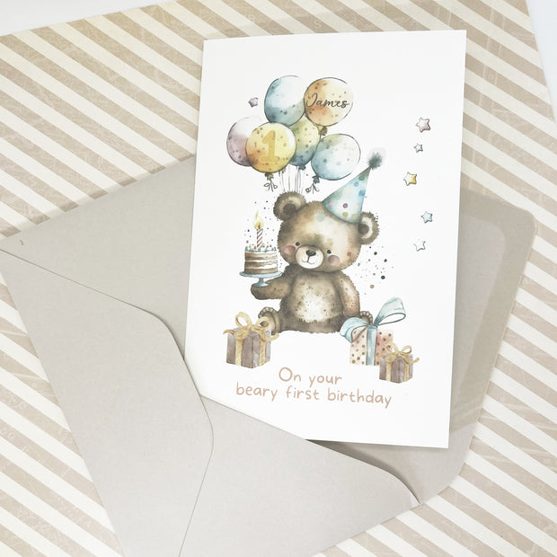 Beary First Birthday Card Personalised The Paper Angel