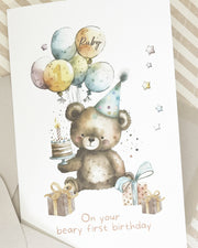 Beary First Birthday Card Personalised The Paper Angel